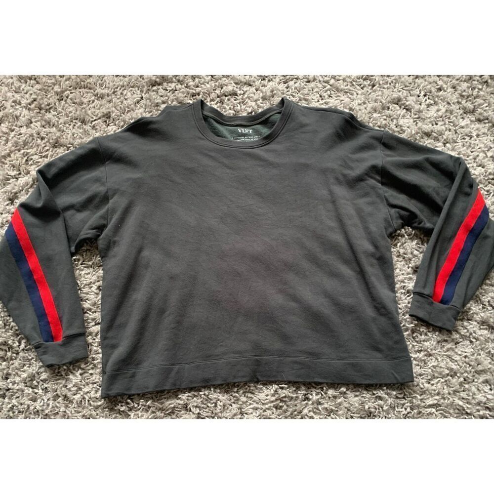 Velvet Graham & Spencer Danica Striped Black Wash CREW softest SWEATSHIRT sz L